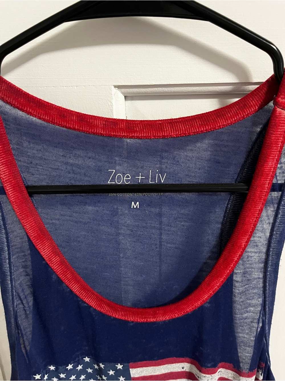 Zoe + Liv Navy Sleeveless Tank with American Flag and Red Trim - Picture 3 of 3